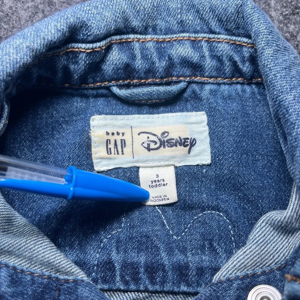 Baby Gap Denim Jacket Toddler 3T Blue Excellent Minnie Mouse Disney‎ Patch Snap
